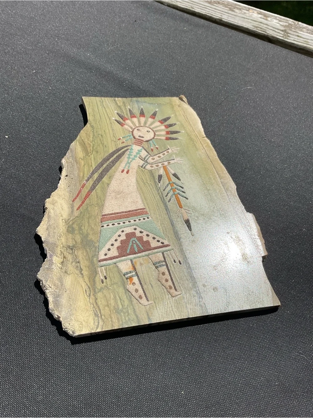 Vintage JUDY LEWIS Navajo Sand Art on Slate Stone signed